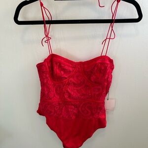 Superdown Red Lace Bodysuit